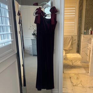 Velvet Tie-Shoulder Burgundy Jumpsuit